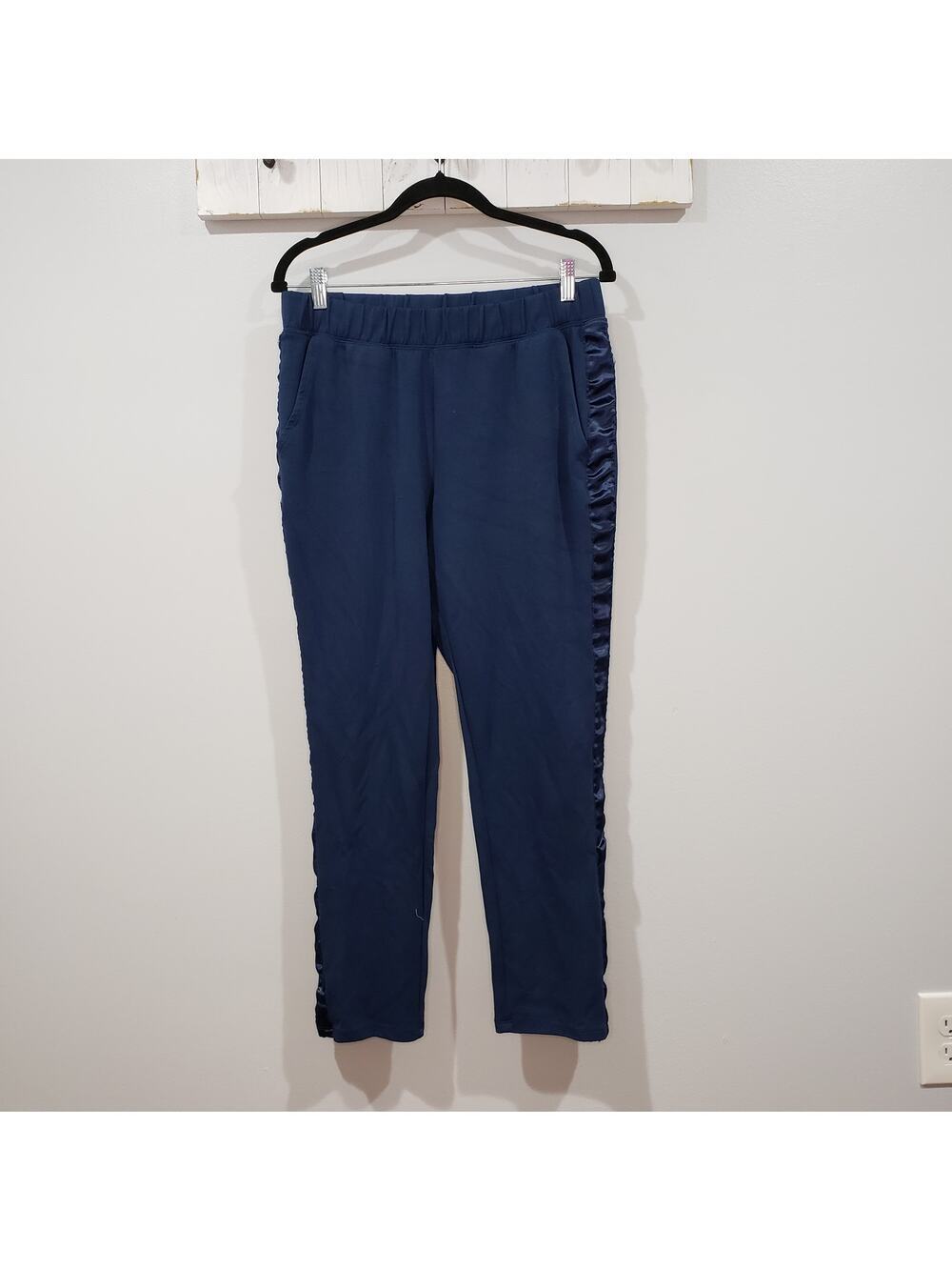 Andrew Marc Jogger Sweatpants Womens Medium Blue Satin Trim Lounge Pants
